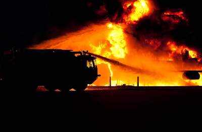 Fire truck fighting fire